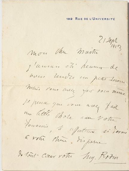 Handschriftlicher Brief von Auguste RODIN an Jean-