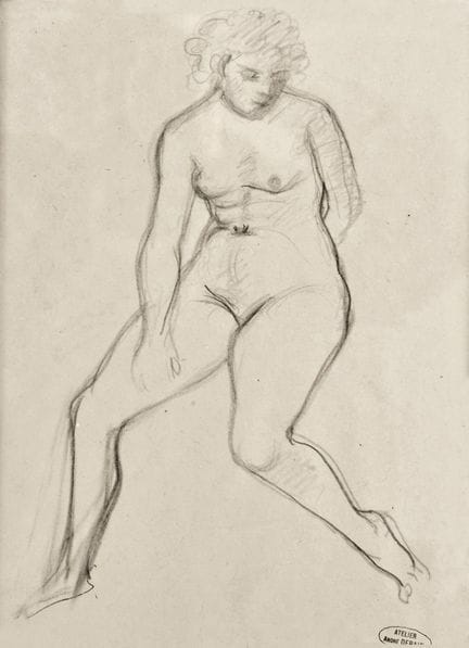 André DERAIN (1880-1954). «Desnudo sentado». Lápiz