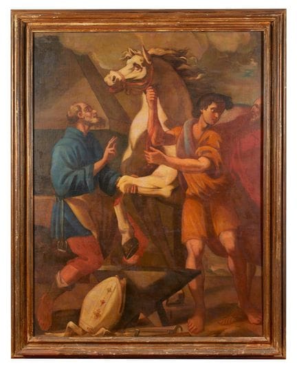 17世纪艾米利亚画派大师，《圣埃吉迪奥的奇迹》。布面油画。155×116厘米。（修复）