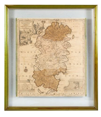 撒丁岛地图，18世纪。纸本墨笔画。57×52厘米。
