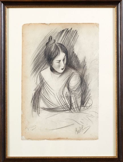 乔瓦尼·博尔迪尼（费拉拉 1842 — 巴黎 1931）《女子肖像》。纸本炭笔画。25.5×17厘米
