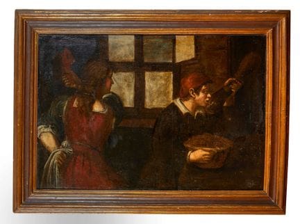 17世纪画师作品，《风俗画》。布面油画。同期画框。81×118厘米。