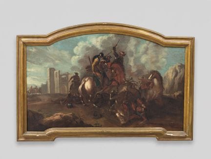 18世纪画师，《战斗场景》。布面油画。79×131.5厘米。