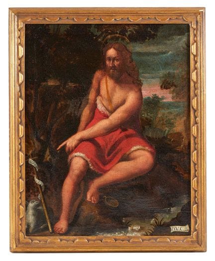 17世纪画师，《圣约翰·施洗者》。布面油画。44×35厘米。作品右下角署有“DVCB”字样。