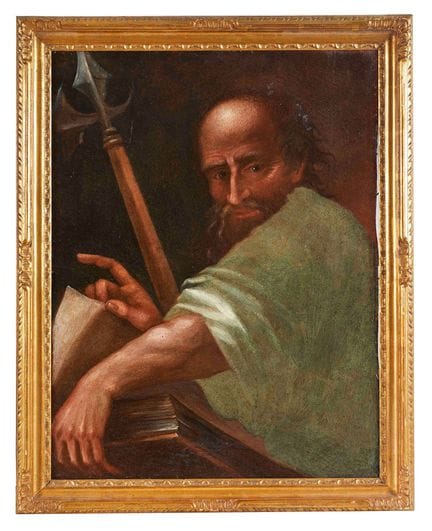 18世纪画师作品，《手持戟的圣徒》。布面油画。65×49厘米。