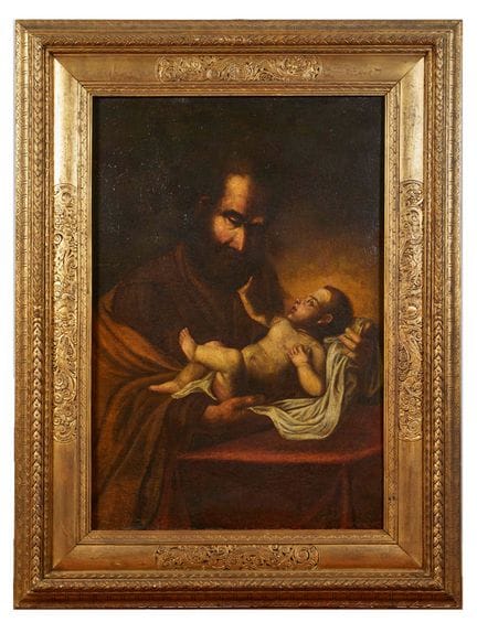 17世纪画师作品，《圣约瑟与圣婴》。布面油画。100×70厘米。