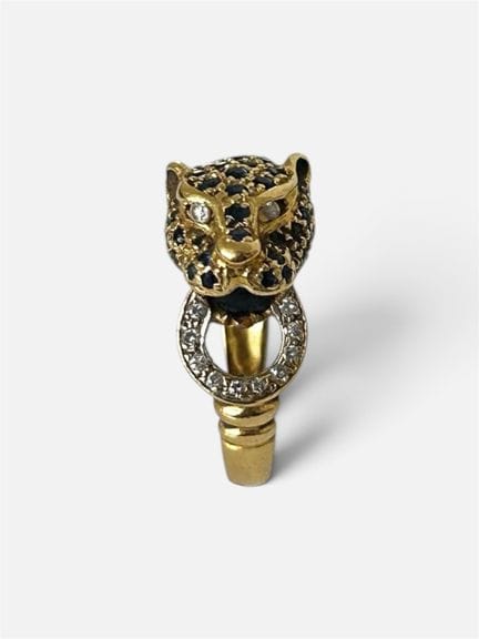 Bague Panthère en or 750/°° (18 cts)  sertie de br