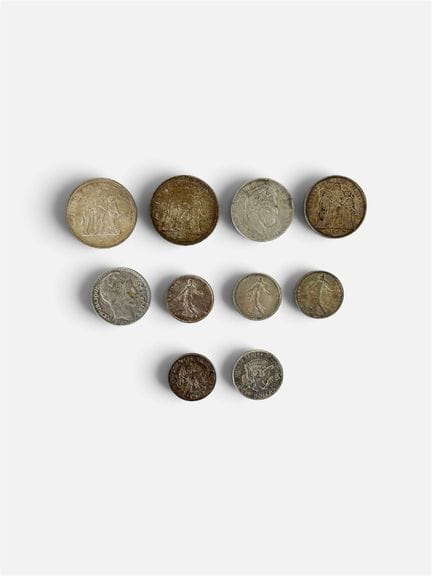 Ensemble de pièces en argent : 
- 2 pièces de 50 f