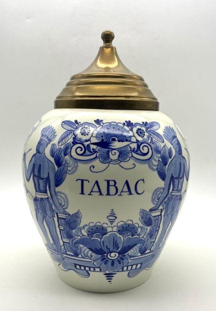 DELFT - Pot à tabac en faïence décorée en bleu et 
