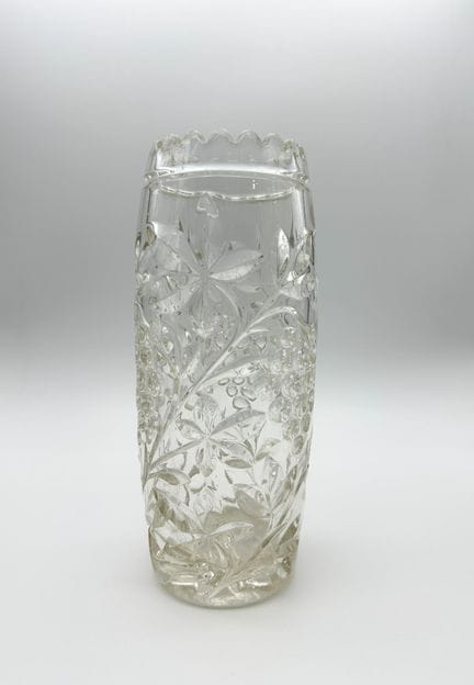 Vaso vintage in vetro trasparente (circa 1950) con