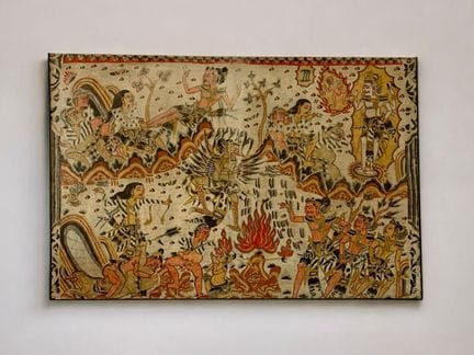 Indonesia - Olio su tela con figure. 88x133,5 cm