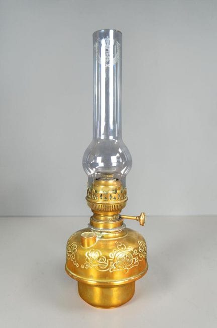 Lampada a olio vintage in ottone L&amp;B, brevetta