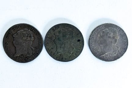 CONSTITUTION 
Lot de trois écus d'argent 1792 A et
