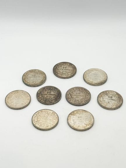 9 pièces de 10 francs Hercule argent 1967
Poids : 