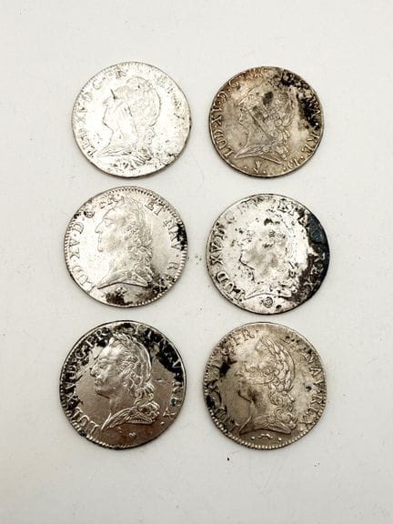 Louis XV
Lot de six écus d'argent à la vieille têt