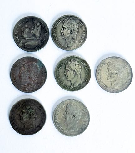 LOUIS XVIII, CHARLES X
Lot de 7 pièces de 5 francs