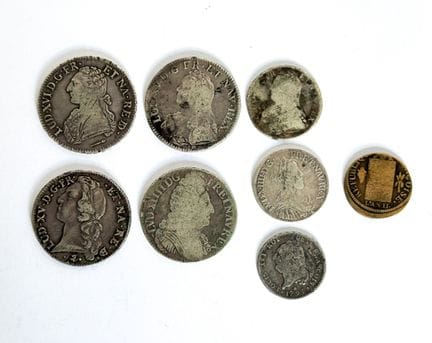 Lot de 8 monnaies françaises en argent et bronze 
