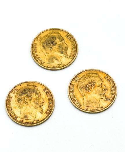3 pièces en or 20 Francs Napoléon III (tête nue)
1