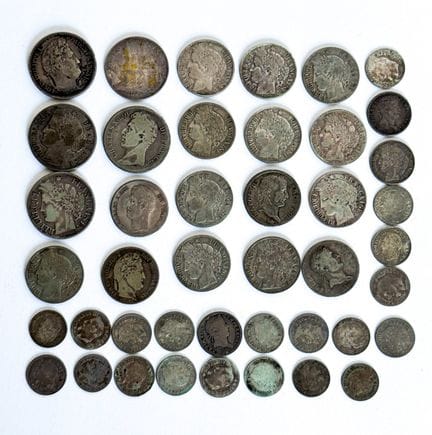 Lot de 43 divisionnaires en argent de 20 centimes 
