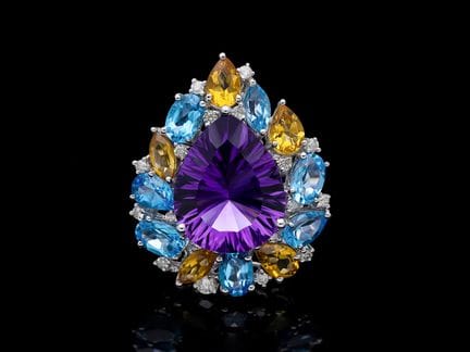Ring 12,74 ct. Diamonds, Citrines, Amethysts, Topa
