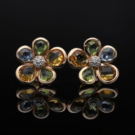 Earrings 4,77 ct. Diamonds, Topazes, Citrines, Per