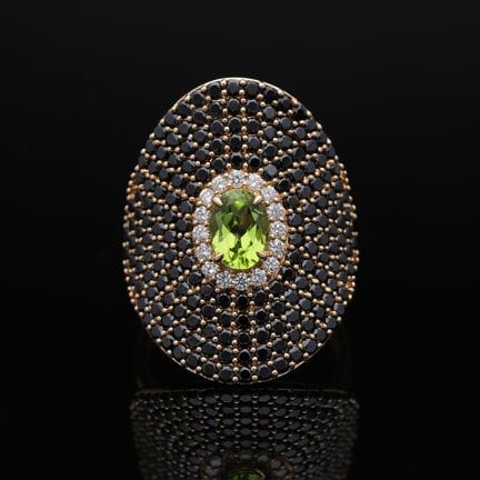 Ring 0,24 ct. Peridot, Onyx, Diamonds 585 Rose gol
