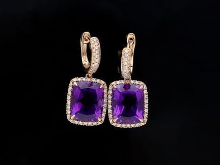 Earrings 8,41 ct. Diamonds, Amethysts 750 Rose gol