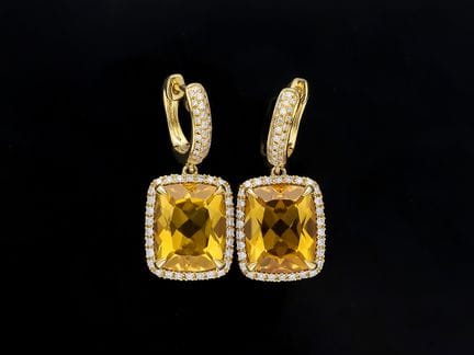Earrings 8,51 ct. Diamonds, Citrines 750 Yellow go