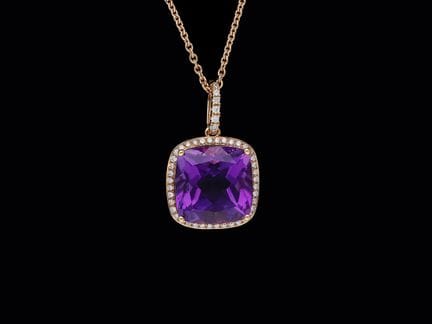 Necklace with pendant 7,61 ct. Diamonds, Amethyst 