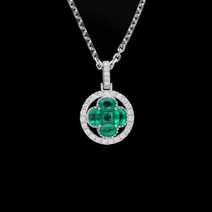 Necklace with pendant 0,91 ct. Emeralds, Diamonds 
