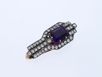 Spilla 6,00 ct. Ametista, Zaffiro 375 Oro rosa 9 c