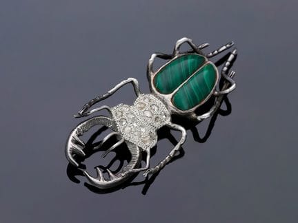 Brooch 4,48 ct. Malachite, Diamonds 925 Silver GIL