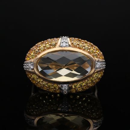 Ring 8,95 ct. Quartz, Sapphire, Diamonds 585 Rose 