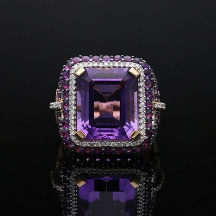 Ring 10,38 ct. Amethyst, Diamonds 585 Rose gold 14