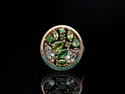 Ring 2,68 ct. Peridot, Tsavorite, Quartz 585 Rose 