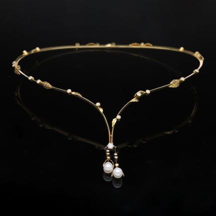 Collier 1,20 ct. Diamonds, Akoya Pearls 750 Yellow