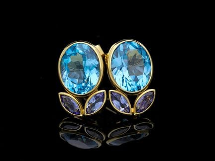 Earrings 10,40 ct. Tanzanites, Topazes 750 Yellow 