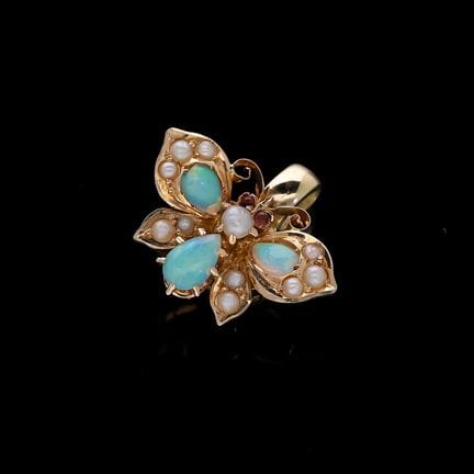 Pendant 0,30 ct. Opals, Tourmalines, Natural Pearl