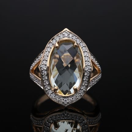 Ring 6,23 ct. Quartz, Diamonds 585 Rose gold 14 kt