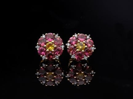 Earrings 1,89 ct. Sapphires, Tourmalines, Diamonds