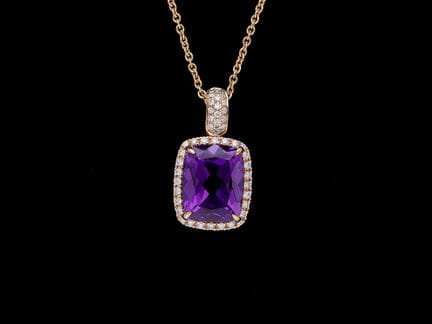 Necklace with pendant 3,40 ct. Diamonds, Amethyst 