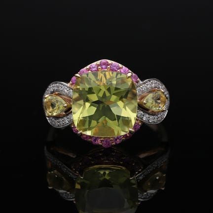 Ring 4,51 ct. Citrine, Sapphire, Diamonds 585 Rose