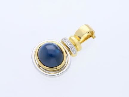 Ciondolo 15,10 ct. Zaffiro, diamanti 750 Oro giall