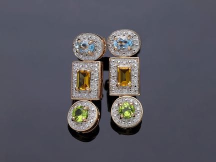 Earrings 3,46 ct. Topazes, Peridots, Citrines, Dia