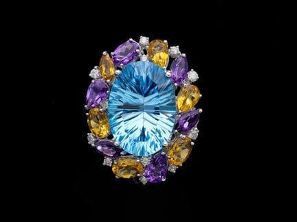 Ring 19,07 ct. Diamonds, Citrines, Amethysts, Topa