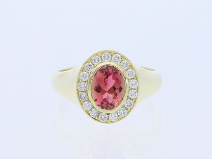 Anello 1,79 ct. Tormaline, diamanti 585 Oro giallo