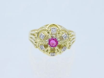 Anello 0,36 ct. Rubino, diamanti 585 Oro giallo 14
