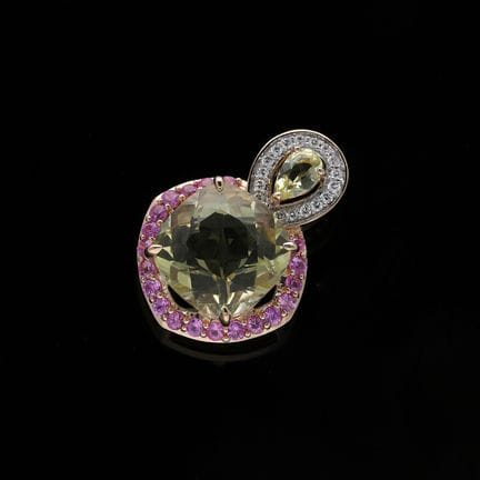 Pendant 4,55 ct. Diamonds, Citrines, Sapphires 585