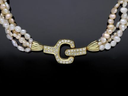 Necklace Diamonds, Freshwater Pearl 585 Yellow gol