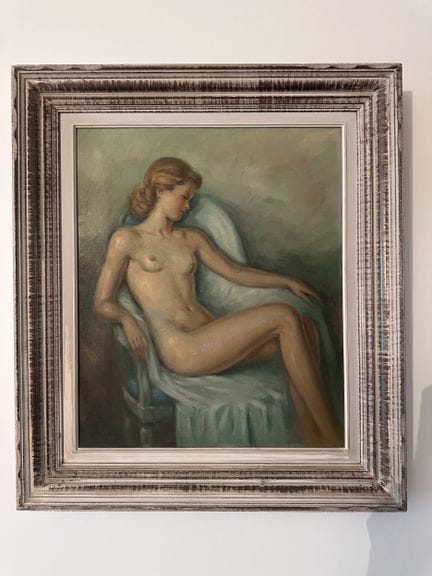 维克多·安德烈·阿德维耶（20世纪）
坐在扶手椅上的裸体
布面油画，右下角有签名
55 x 45 厘